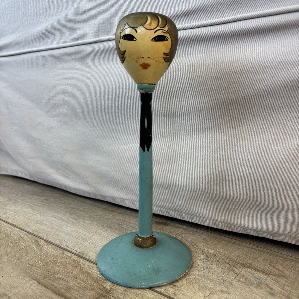 Antique Art Deco Flapper Hat Stand Display Figural Ladies Head 1920s